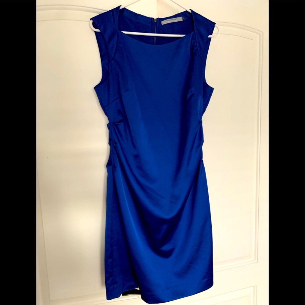 Gorgeous blue satin fitted dress.